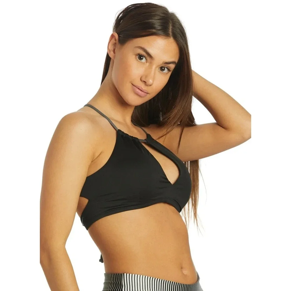 Nike Swim Lace Up High‎ Neck Bikini Top Womens XS Black NESSC271